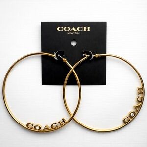 Coach Medium Gold Hoop Earrings with Crystal Accent